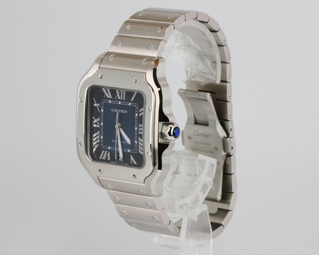 New Cartier Santos WSSA0030 Blue Roman Dial Steel Bracelet 2022+ Full Set