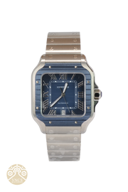 New Cartier Santos WSSA0048 Blue Dial 39.8mm Steel Watch 2023 Full Set 