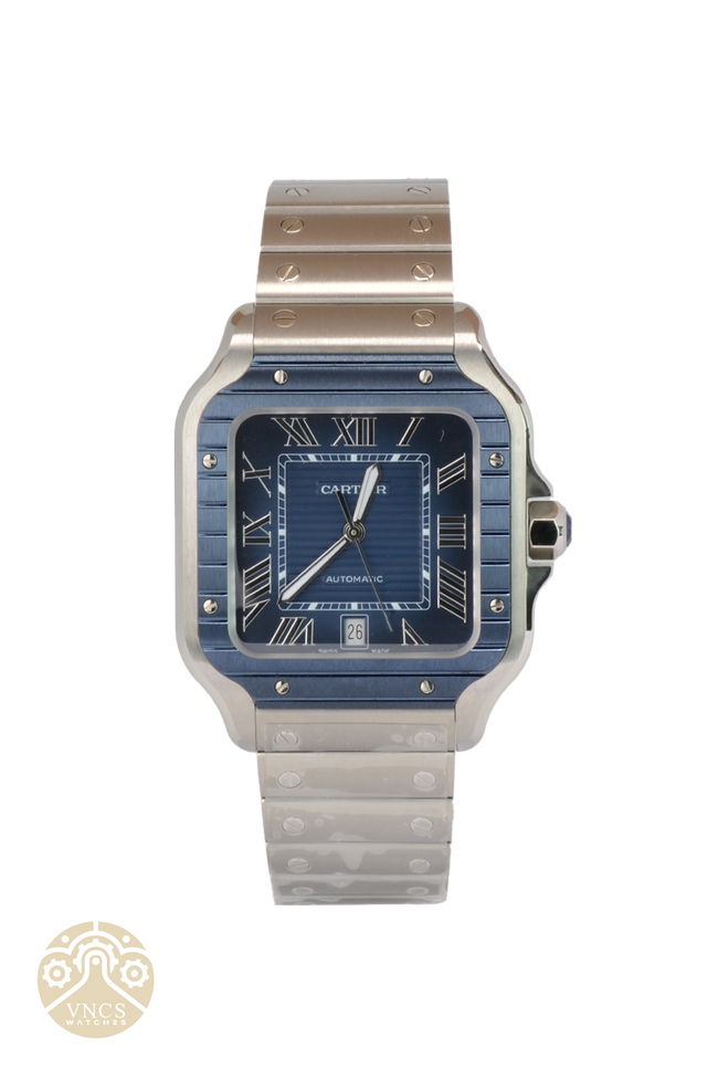 New Cartier Santos WSSA0048 Blue Dial 39.8mm Steel Watch 2023 Full Set