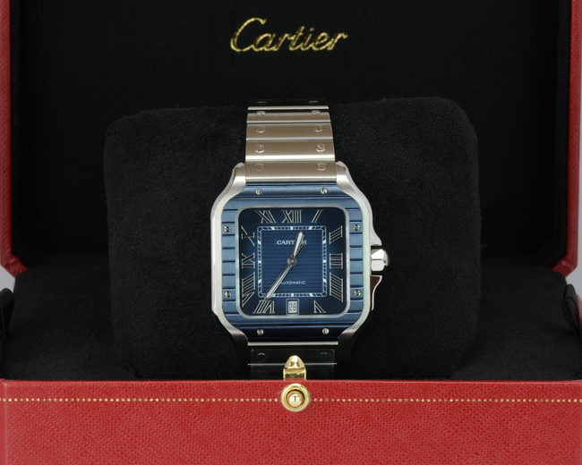 New Cartier Santos WSSA0048 Blue Dial 39.8mm Steel Watch 2023 Full Set