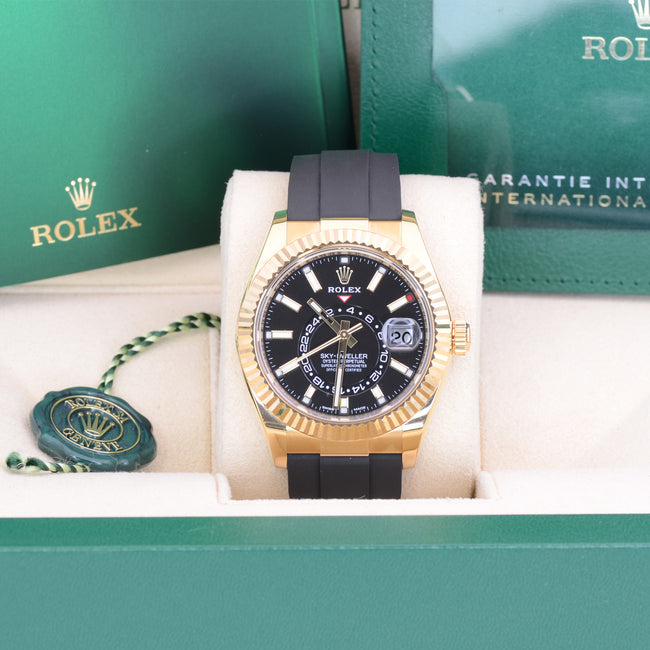 NEW Rolex Skydweller-Yellowgold-Blackdial-Oysterflex-326238-0009