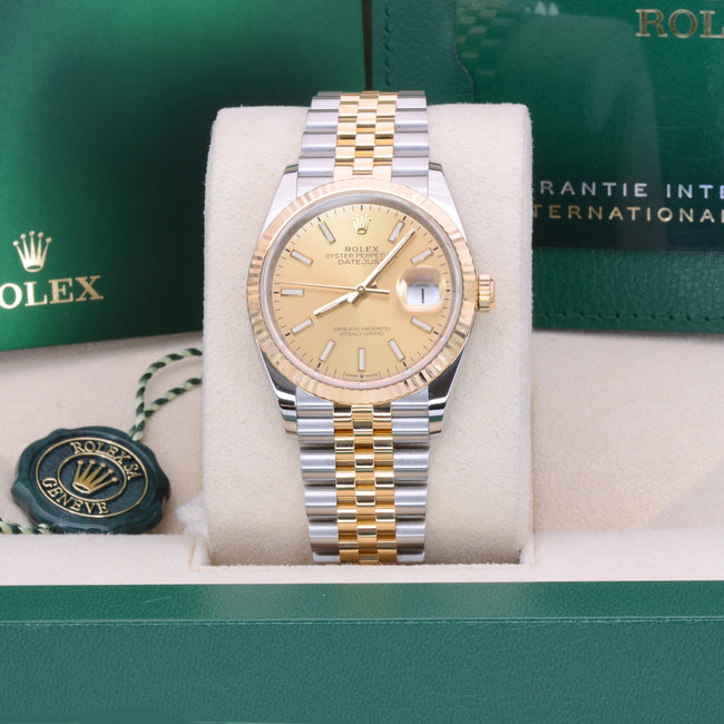 Rolex Datejust 126233-0015 Fluted Bezel 36mm Champagne Dial Two-Tone Full Set