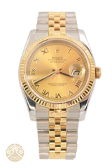 Rolex Datejust 116233 36mm, Champagne Dial, Roman Numerals,Two Tone, Jubilee Bracelet Mens Watch 2012