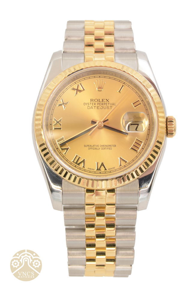 Rolex Datejust 116233 36mm, Champagne Dial, Roman Numerals,Two Tone, Jubilee Bracelet Mens Watch 2012