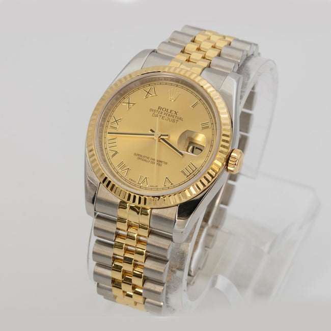 Rolex Datejust 116233 36mm, Champagne Dial, Roman Numerals,Two Tone, Jubilee Bracelet Mens Watch 2012