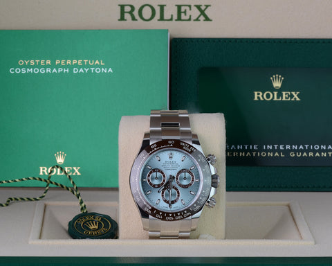 New Rolex Daytona 40mm 116506-0001 Platinum Ice Blue Dial Oyster 2022+ Full Set